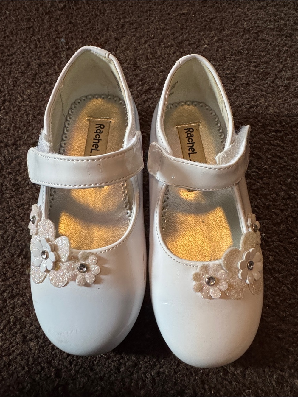Rachel White Girls' Mary Jane Dress Shoes with Floral Gems